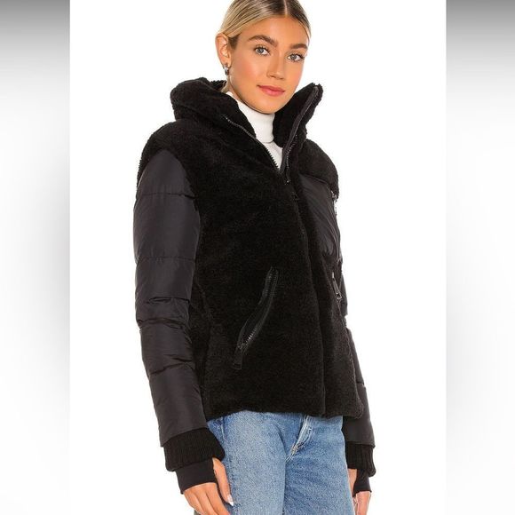 SAM. Wylie Down Filled Faux Fur Jacket in Black & Black - Picture 1 of 15